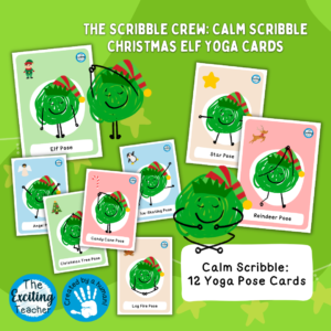 ET-328-EP The Scribble Crew Calm Scribble Christmas Elf Yoga Cards by Exciting Teacher