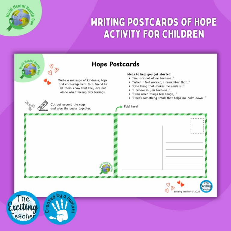 World Mental Health Day: Writing Hope Postcards - Activity for Children (Accessing Support & Services) by Exciting Teacher 2025