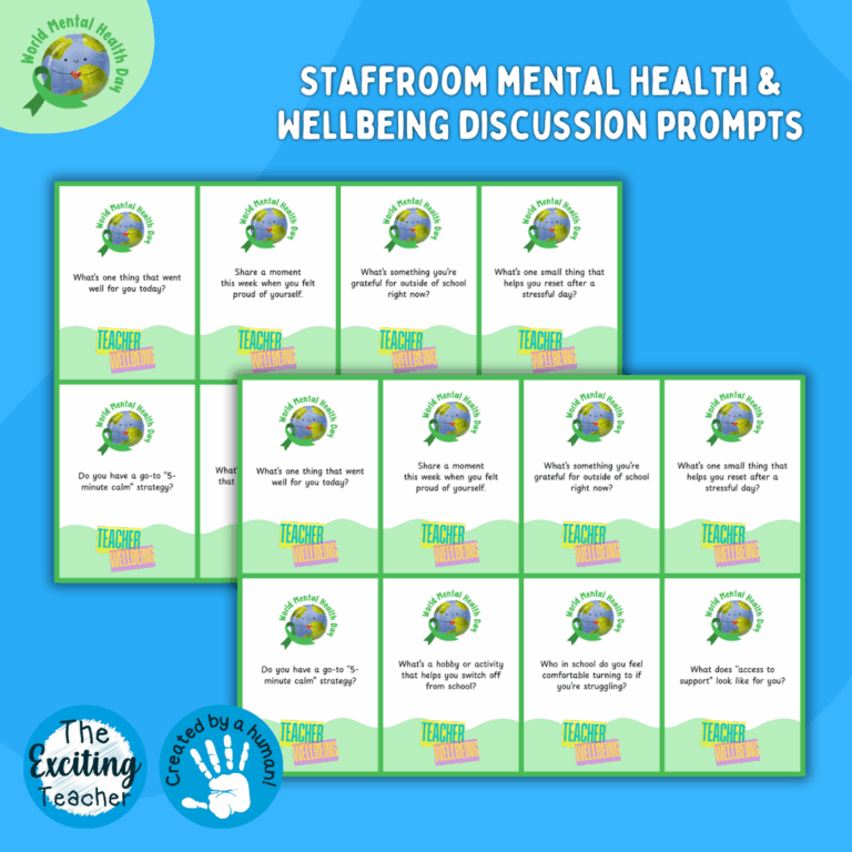 World Mental Health Day: Staffroom Teacher Wellbeing Discussion Prompts - for Teachers & TAs (Accessing Support & Services) by Exciting Teacher 2025