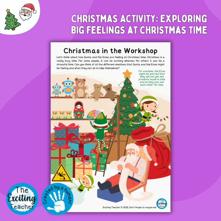 Christmas Time in the Workshop Feelings Discussion Prompt Activity for Children by Exciting Teacher