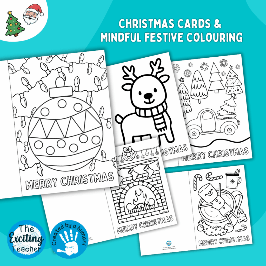 Mindfulness Colouring-In Doodle Christmas Cards for Children by Exciting Teacher