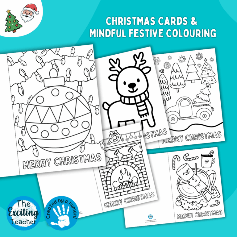 Mindfulness Colouring-In Doodle Christmas Cards for Children by Exciting Teacher