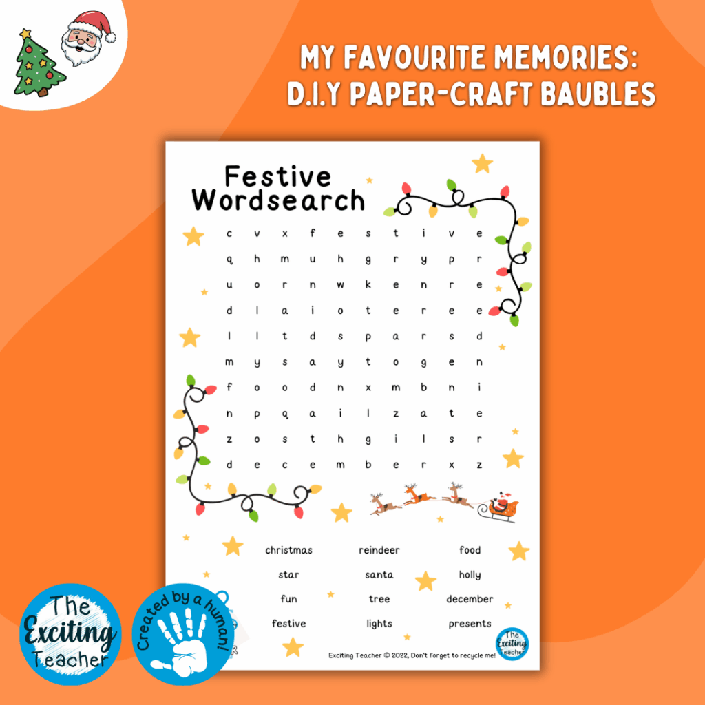 Festive Christmas Wordsearch for Children by Exciting Teacher