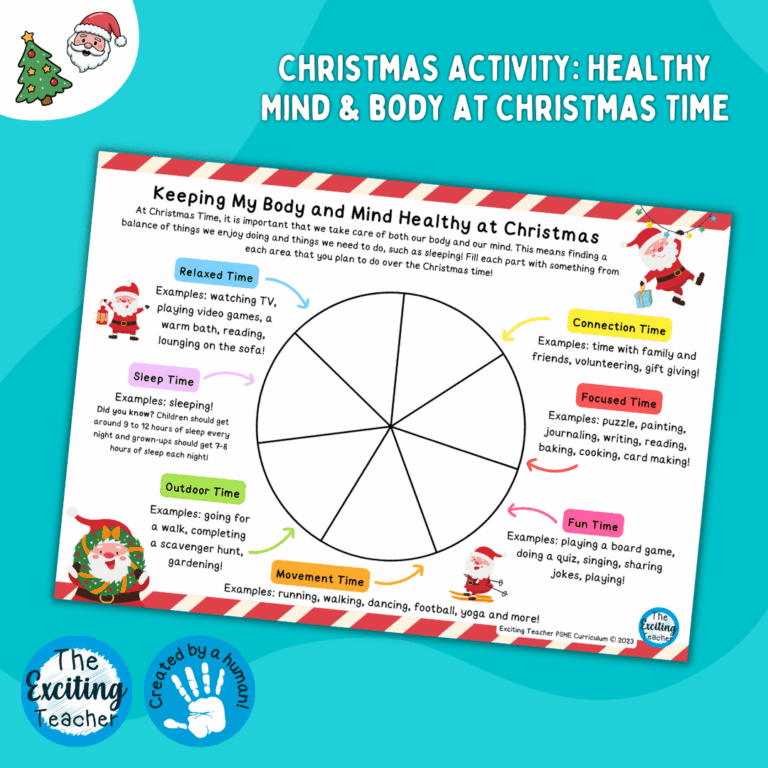 Keeping My Body and Mind Healthy at Christmas Activity for Children and Grown-Ups by Exciting Teacher