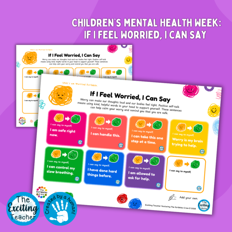 ET-661-EP CMHW2026 Worried Scribble I Can Say Script Cards Children's Mental Health Week Resources 2026 with The Scribbles Crew by Exciting Teacher 2026