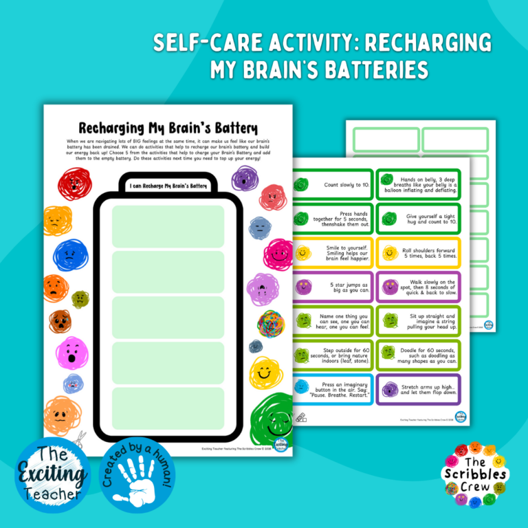 'Recharging My Brain's Battery': Self-Care Journalling Activity for Children by Exciting Teacher