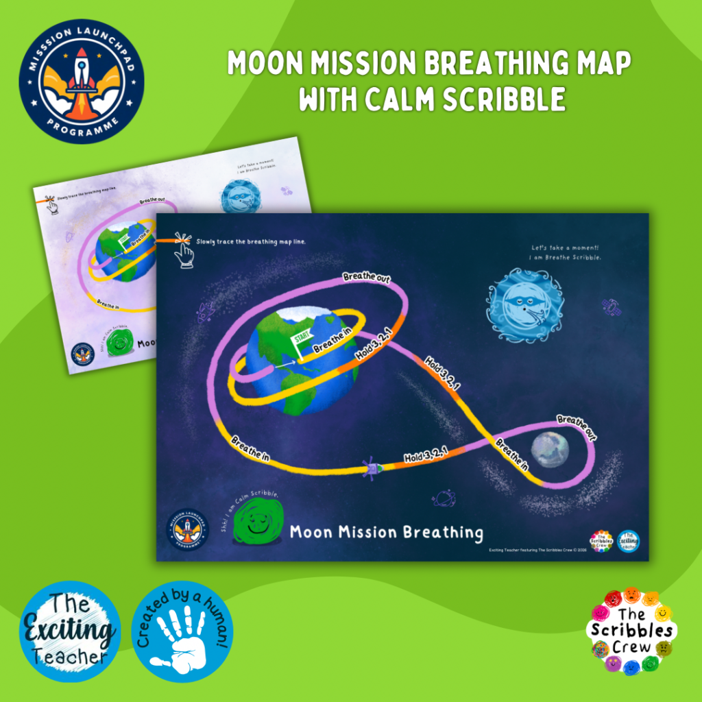Moon Mission Breathing Finger Labyrinth Map with Calm Scribble by Exciting Teacher and The Scribbles Crew 2026 for Mission Launchpad Programme