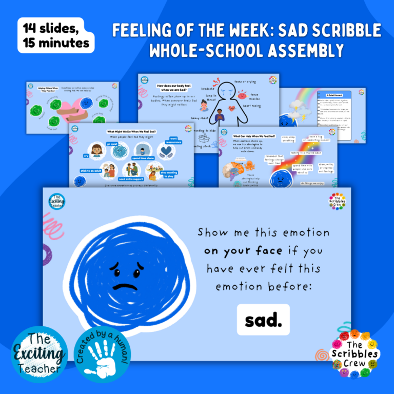 Feeling of the Week Meet Sad Scribble Whole-School Assembly Slides with Exciting Teacher and The Scribbles Crew 2026