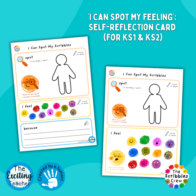 I Can Spot My Feeling Self-Reflection Card KS1 KS2 by Exciting Teacher and The Scribbles Crew 2026.