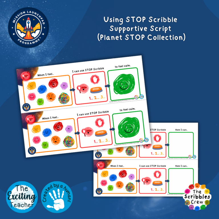 Planet STOP Sentence Stem When I Feel… I can use STOP Scribble Mission Launchpad Programme by Exciting Teacher and Scribbles Crew 2026