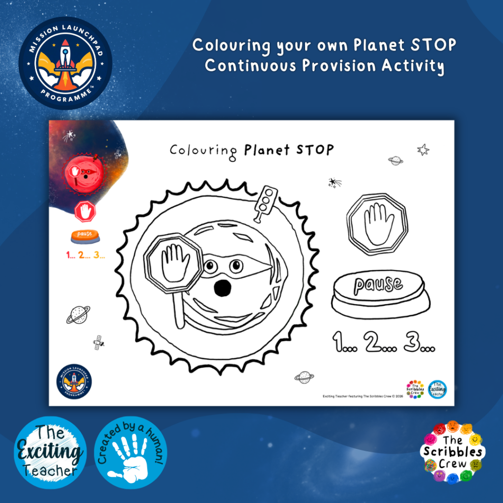Colouring Planet STOP Activity Mission Launchpad Programme by Exciting Teacher and Scribbles Crew 2026