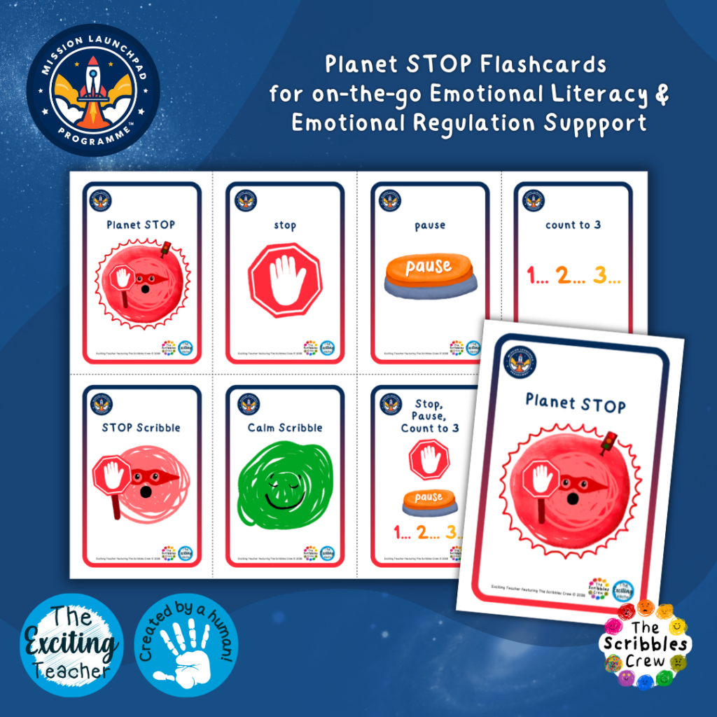 Planet STOP Flashcards Stop Pause Count to 3 Mission Launchpad Programme by Exciting Teacher and Scribbles Crew 2026