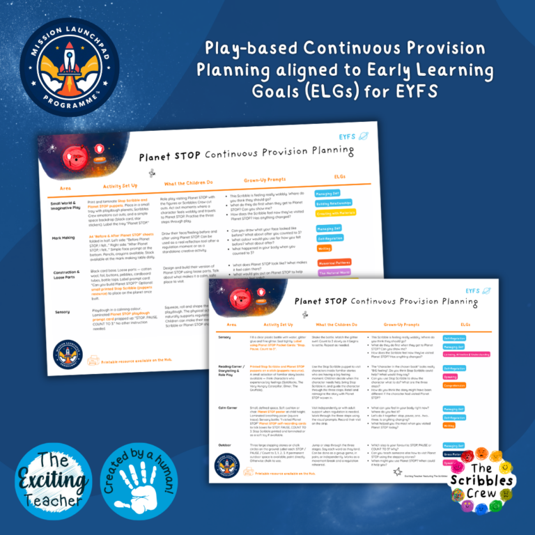 EYFS Planet STOP Continuous Provision Planning Mission Launchpad Programme by Exciting Teacher and Scribbles Crew 2026
