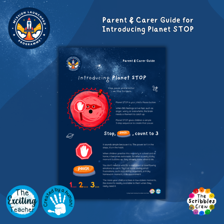Introducing Planet STOP Information Guide for Parents and Carers Mission Launchpad Programme by Exciting Teacher and Scribbles Crew 2026