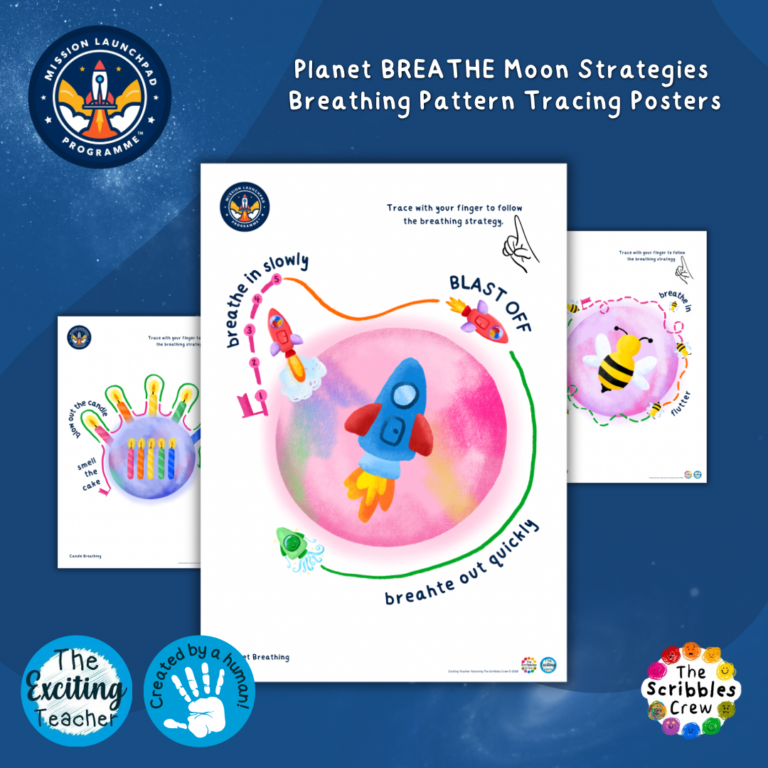 Finger Tracing Activity Planet BREATHE A4 Display Poster by Exciting Teacher and The Scribbles Crew 2026