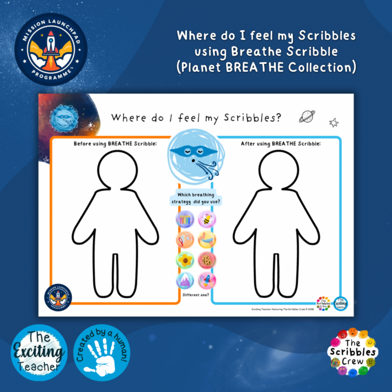 Where do I feel my Scribbles BREATHE Skill Body Map Reflection Activity Mission Launchpad Programme by Exciting Teacher and Scribbles Crew 2026