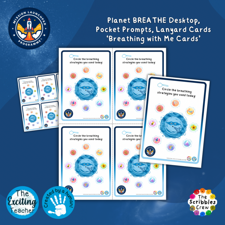 Planet BREATHE Pocket Desk Cards Breathing With Me Card Mission Launchpad Programme by Exciting Teacher and Scribbles Crew 2026