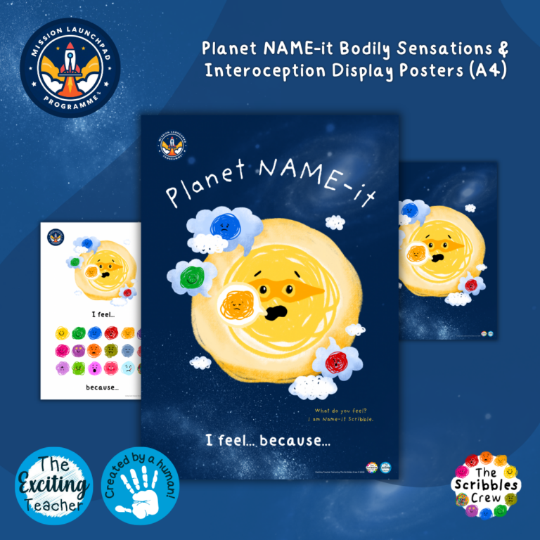 Planet NAME-it: A4 Display Poster & Prompt Reminder Sheet of Spotting Bodily Sensations (Mission Launchpad Programme) (EYFS, KS1, KS2) By Exciting Teacher The Scribbles Crew 2026