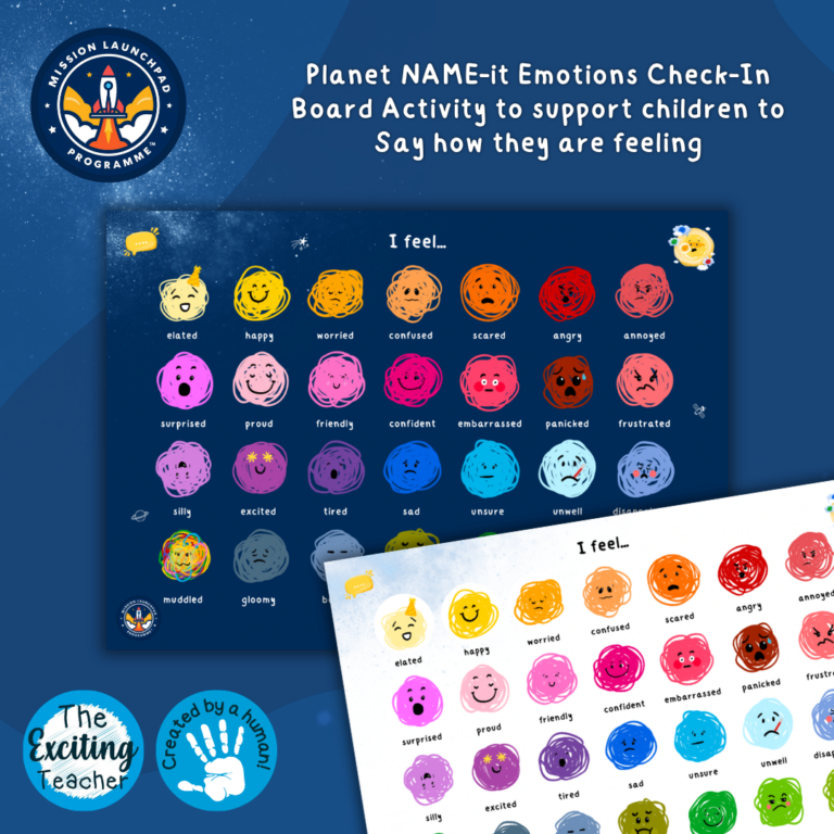 The Scribbles Crew Master Feelings Emotion Check-In Board with Planet NAME-it Mission Launchpad Programme by Exciting Teacher PSHE Curriculum with The Scribbles Crew 2026