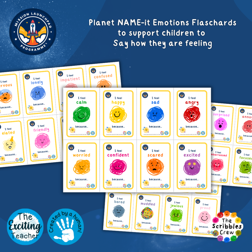 Planet NAME-it: Naming Emotions Flashcards with The Scribbles Crew (Mission Launchpad Programme) (EYFS, KS1, KS2) By Exciting Teacher The Scribbles Crew 2026