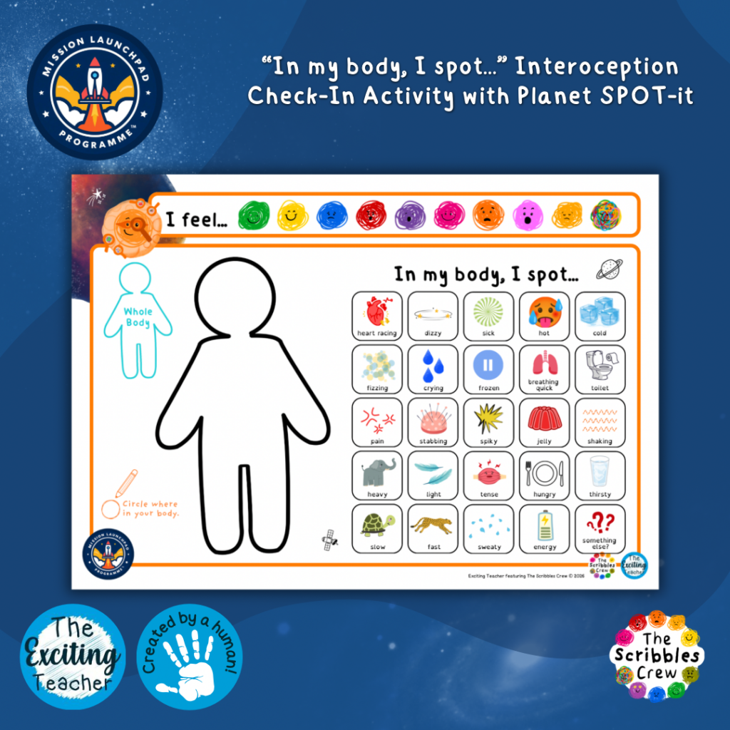 Planet SPOT-it Bodily Sensations Interoception Activity for Children linking BIG Feelings to Physical Bodily Sensations by Exciting Teacher The Scribbles Crew 2026