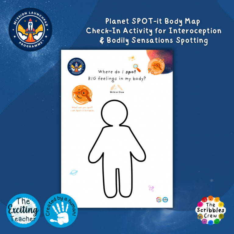 Planet SPOT-it: Body Map Check-In Bodily Sensations Activity (Mission Launchpad Programme) (EYFS, KS1, KS2) By Exciting Teacher and The Scribbles Crew 2026
