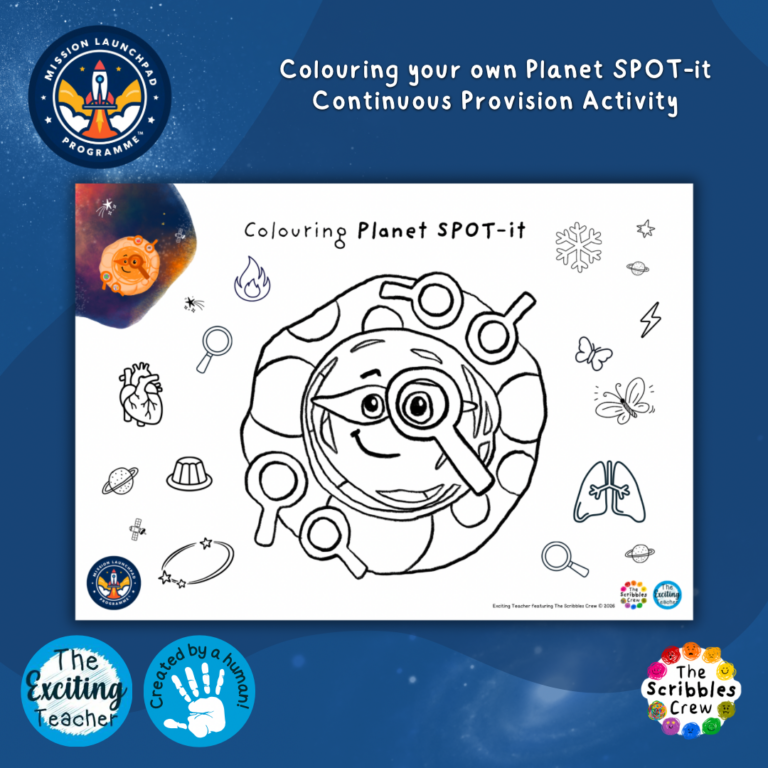Colouring Planet SPOT-it Activity Mission Launchpad Programme by Exciting Teacher and Scribbles Crew 2026
