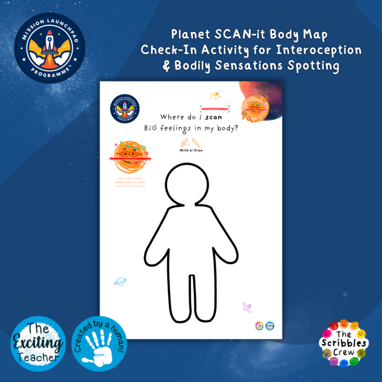 Planet SCAN-it Body Map Check In Sheet Interoception and Bodily Sensations Mission Launchpad Programme by Exciting Teacher and Scribbles Crew 2026